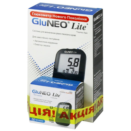Система для визначення рівня глюкози в крові GluNEO Lite + Тест-Смужки №50